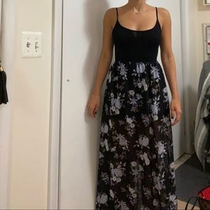 Maxi floral dress - lavender flowers sheer skirt